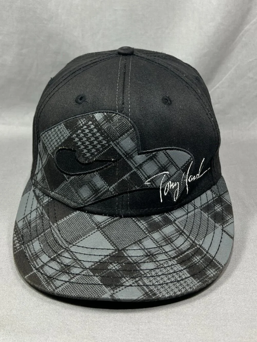 Tony Hawk Signature A-Flex S/M Hat Black Plaid Checkered Skateboarding Y2K Cap